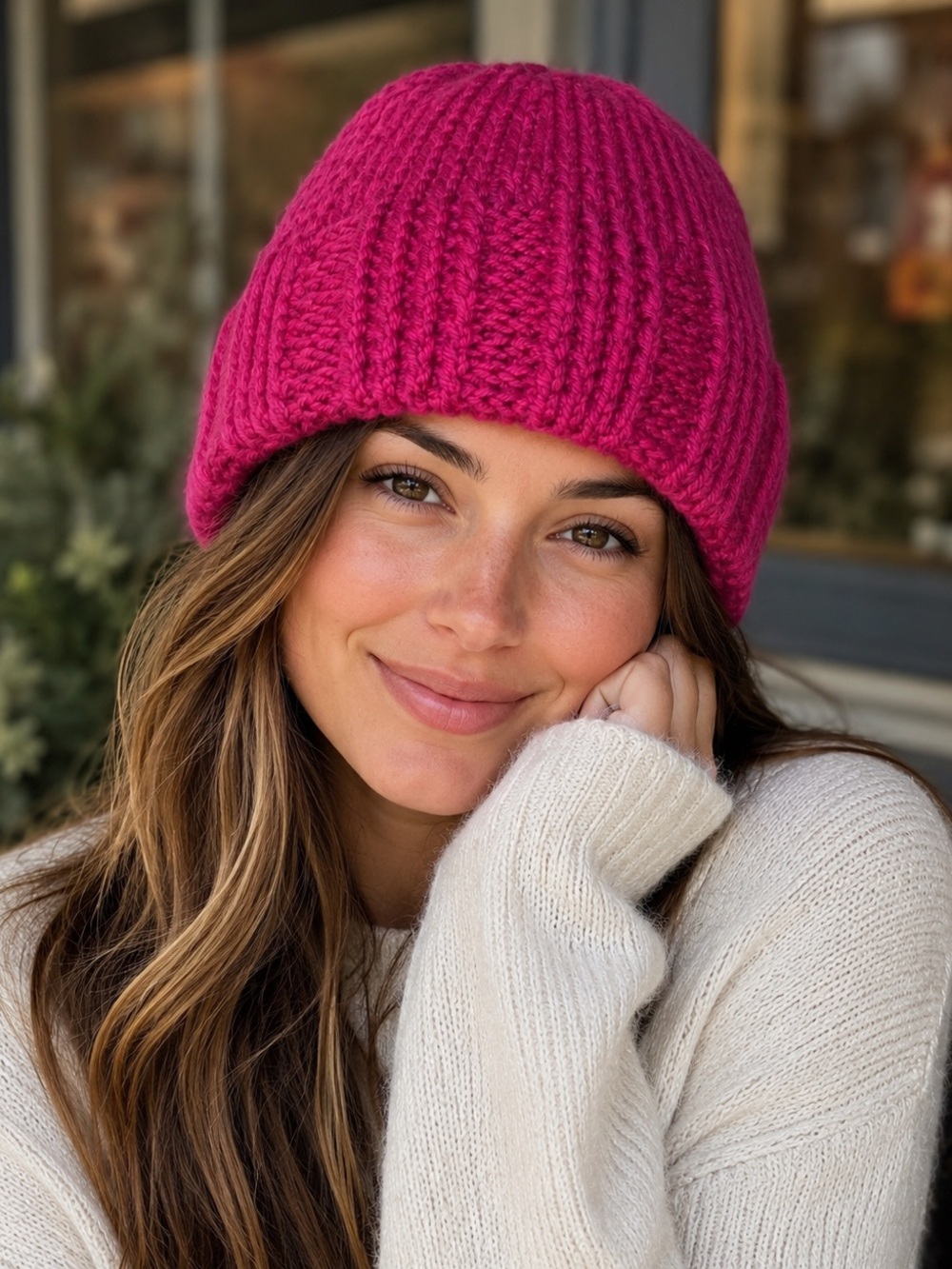 Crocheted Fuchsia Adult Beanie Hat